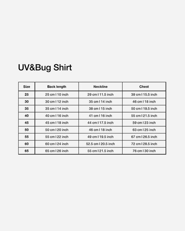 Paikka UV & Bug shirt måle guide.