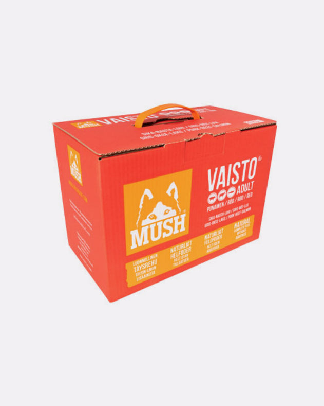 MUSH Vaisto - Rød 10kg - Gris, Okse & Laks - 42*240g - Petlux