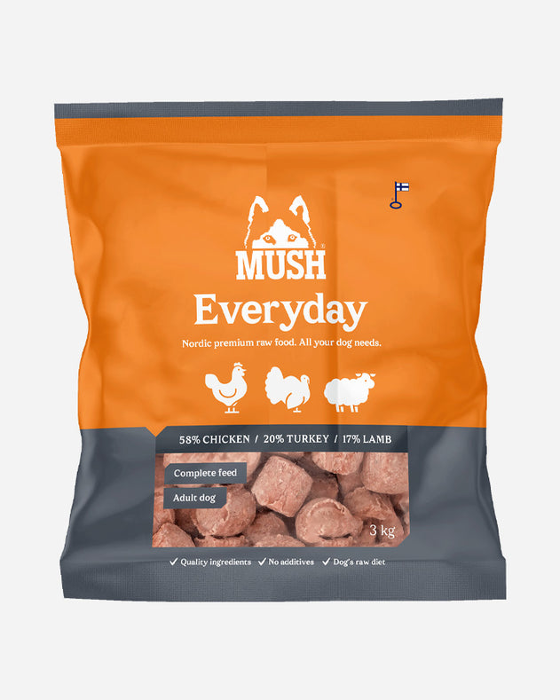 MUSH Everyday Grå XL - Kalkun, Kylling og Lam - 6x3kg