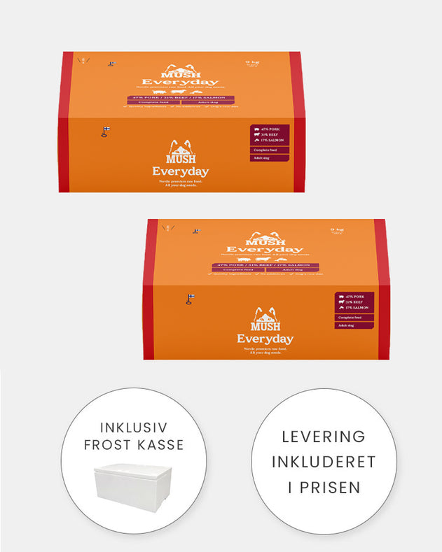 MUSH Everyday Rød - Gris, Okse og Laks - 2x9kg
