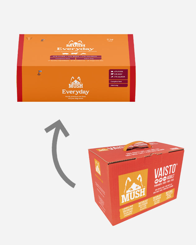 MUSH Everyday Rød - Gris, Okse og Laks - 9kg
