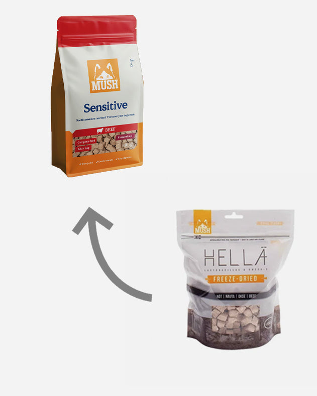 MUSH Sensitive Okse – frysetørret hundefoder med okse – 400g