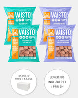 MUSH Hvalp - Startpakke - Nem Start på Barf - 4x800g (2 x IceBlue - 2 x LysLilla)