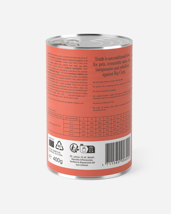 Truth Growing Paté - til hvalpe - Kylling & Kalkun (400g)