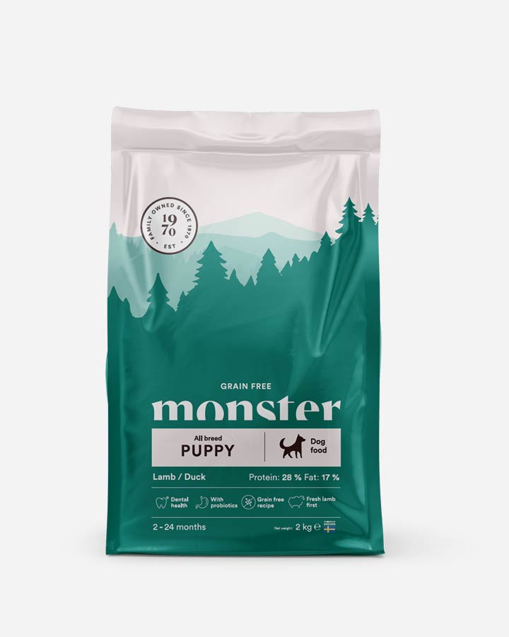 Monster Puppy All Breed - Kornfrit, Lam og And - 2kg