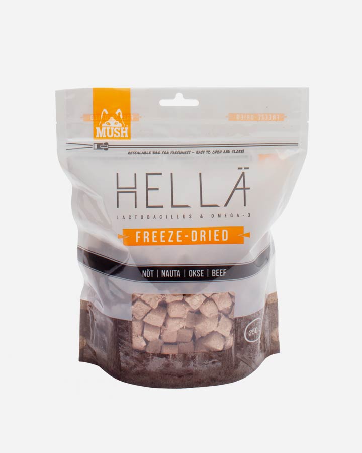 MUSH HELLÄ - Frysetørret hundefoder med Okse - 250g