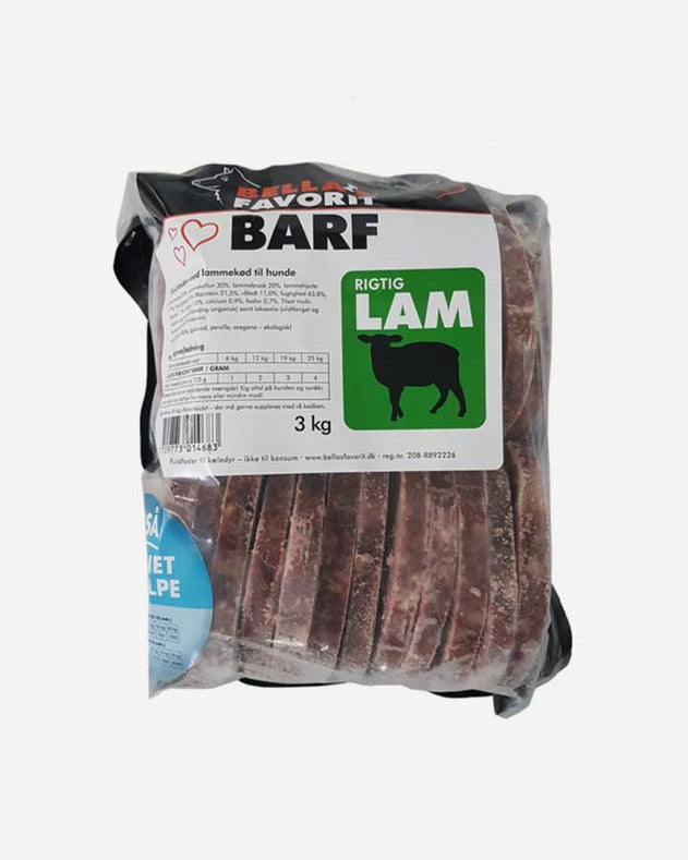 Bella's Favorit Barf Bøf - Lam - 3kg