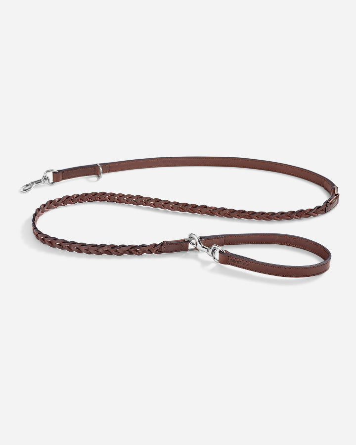 Robust long line i flettet læder 195 cm (brun) - Bergamo - Petlux