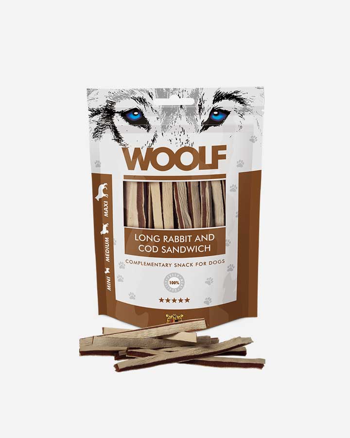 Woolf Long Rabbit & Cod Sandwich 100g. Køb her